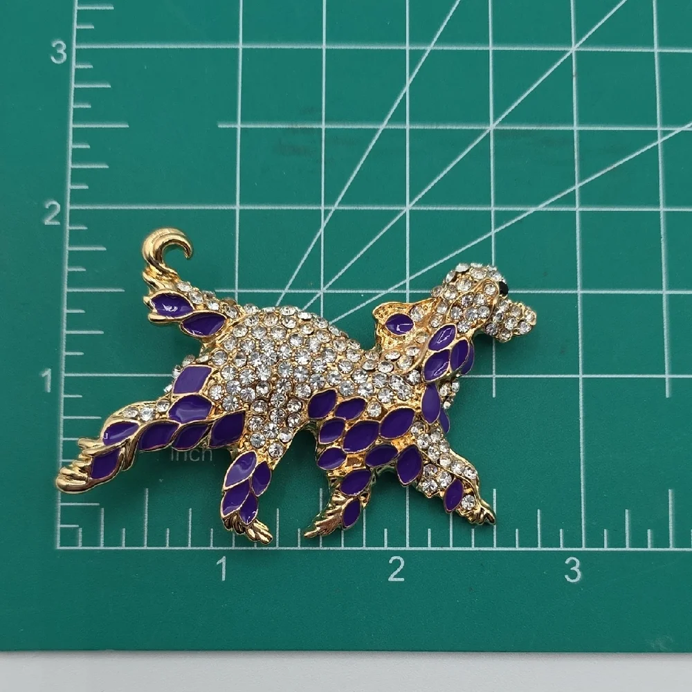 Pretty Golden Retriever Dog Gold and Purple Brooch